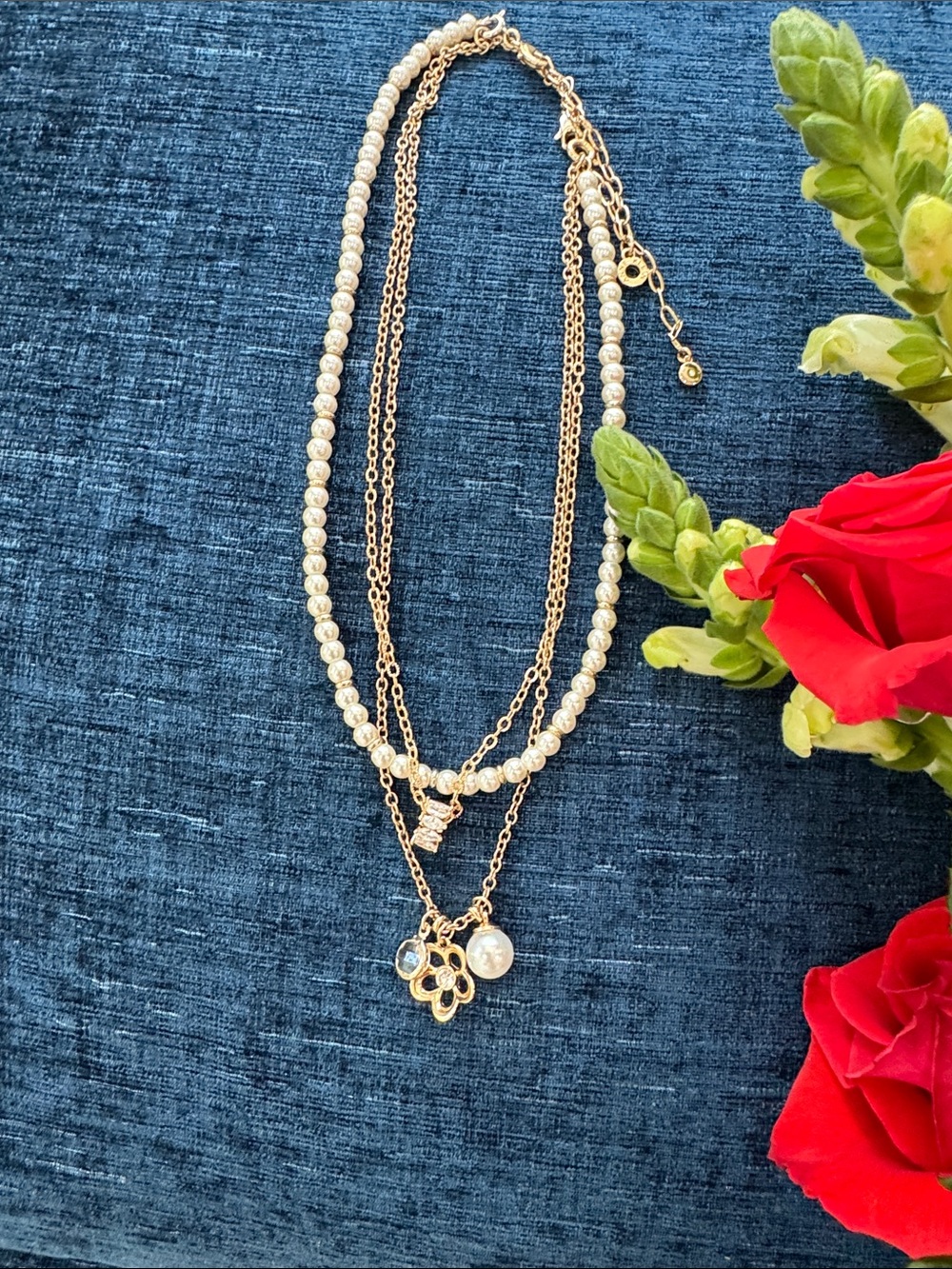 Anne Klein Gold-Tone Layered Necklace with Ivory Pearls Fashion Jewelry